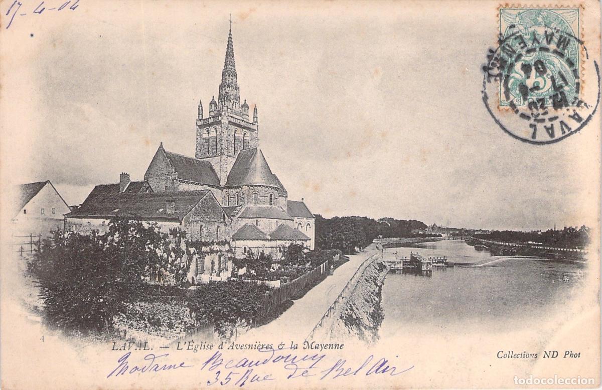 Postales: Tarjeta Postal de la Iglesia de Avesni&egrave;res y el R&iacute;o Mayenne en Laval
