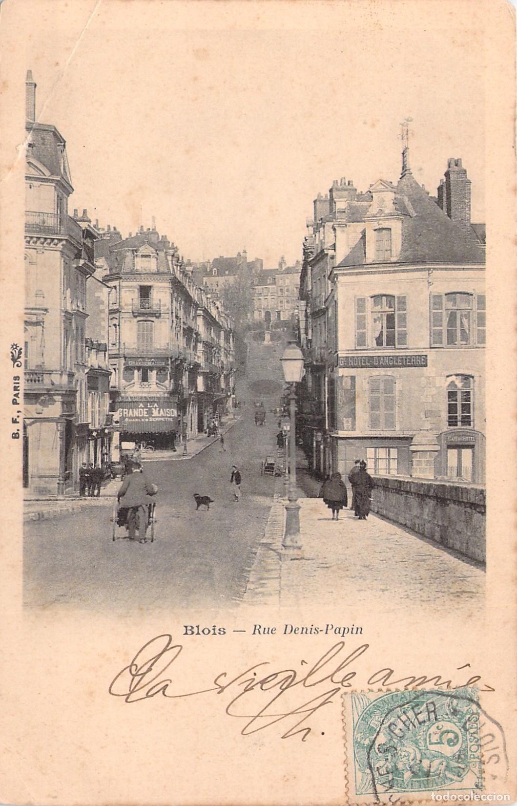 Postales: Postal de la Rue Denis-Papin en Blois Francia con Hotel d'Angleterre