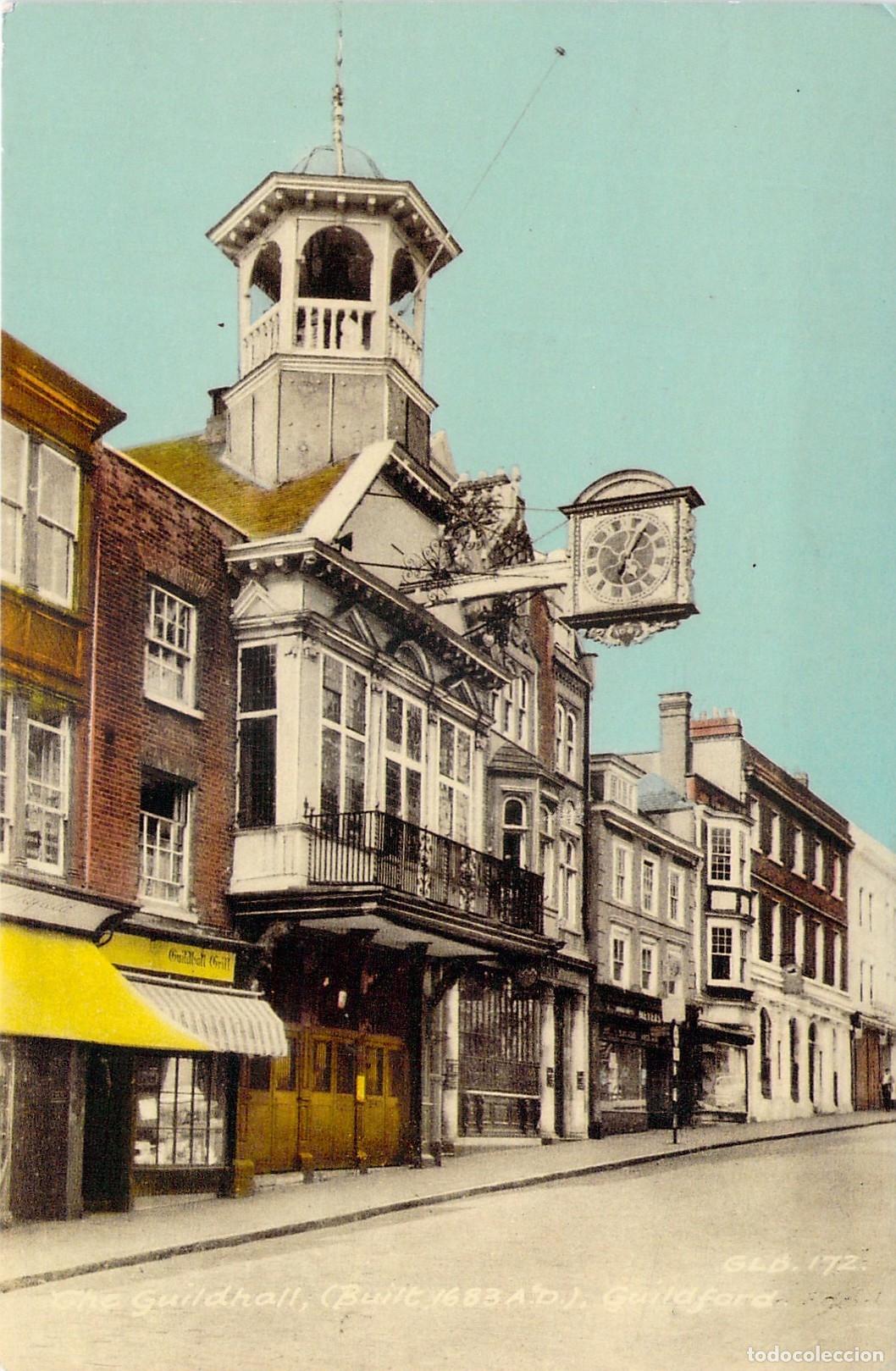 Cartoline: Postal de Guildford Inglaterra El Guildhall y Reloj Hist&oacute;rico