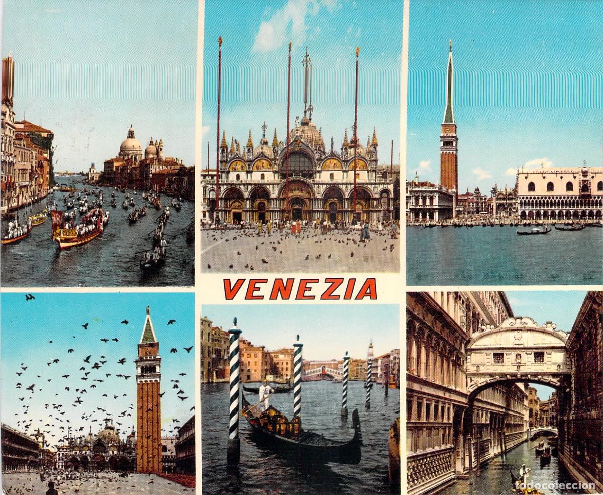 Postales: Postal Multivista de Venecia con G&oacute;ndola y Plaza de San Marcos