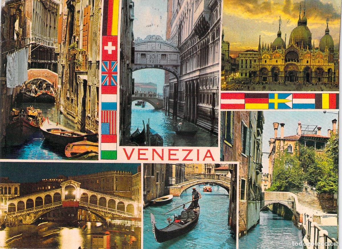 Postales: Postal Multivista de Venecia con G&oacute;ndolas y Monumentos