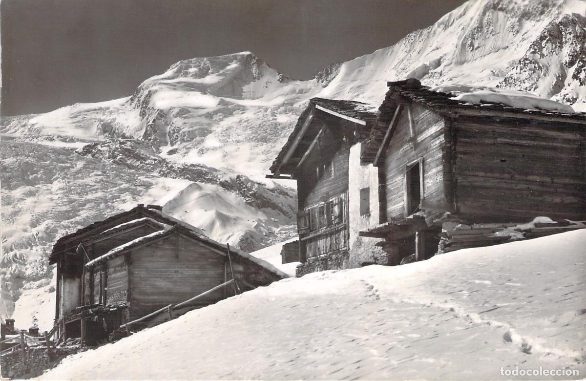 Postales: Postal de Caba&ntilde;as de Madera en Hohnegg ob Saas-Fee y Monte Alphubel, Suiza