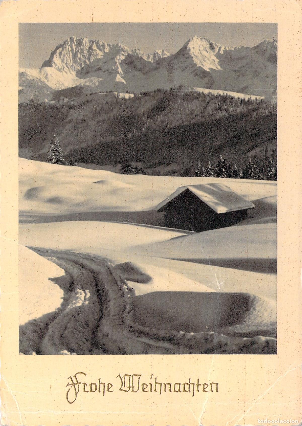 Postales: Postal Navide&ntilde;a de Paisaje de Monta&ntilde;a Nevado con Caba&ntilde;a