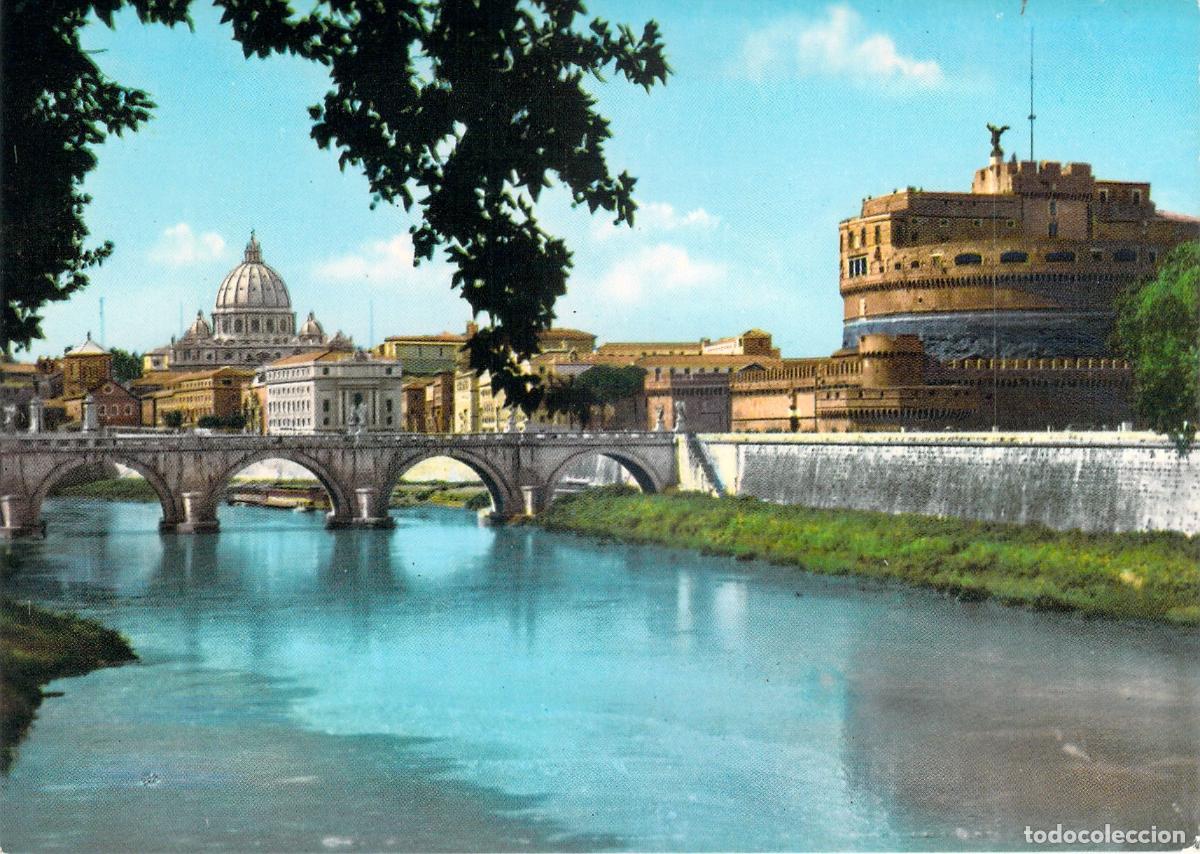 Postkarten: Postal de Roma: Castillo y Puente de Sant'Angelo con San Pedro