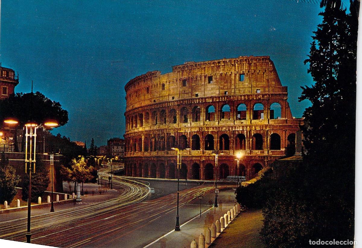 Postkarten: Postal de Roma de Noche con el Coliseo Iluminado