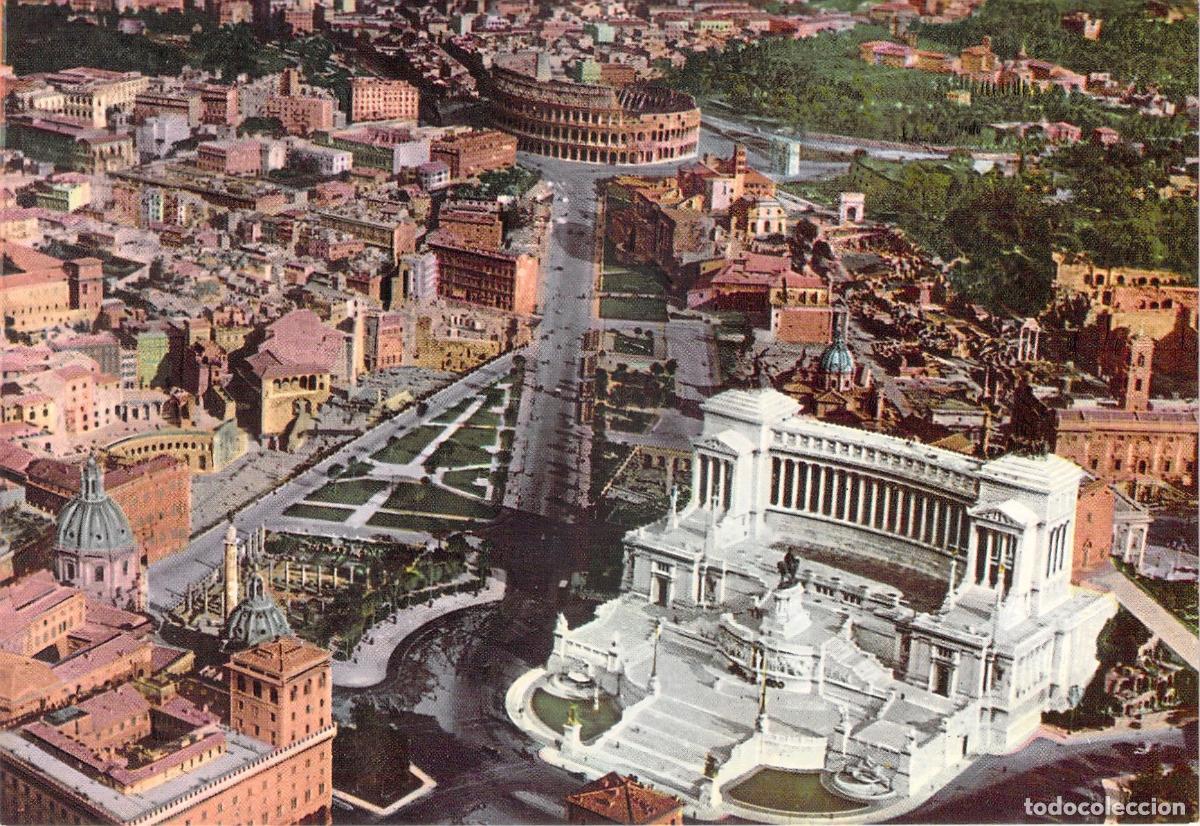 Postkarten: Postal de Roma, Vista A&eacute;rea del Altar de la Patria y Coliseo, Italia