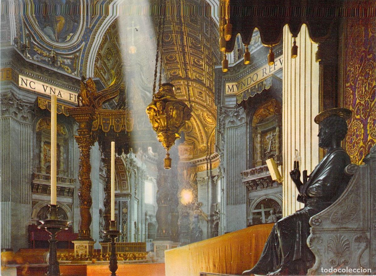 Postkarten: Postal de la Bas&iacute;lica de San Pedro en Roma, Interior y Estatua