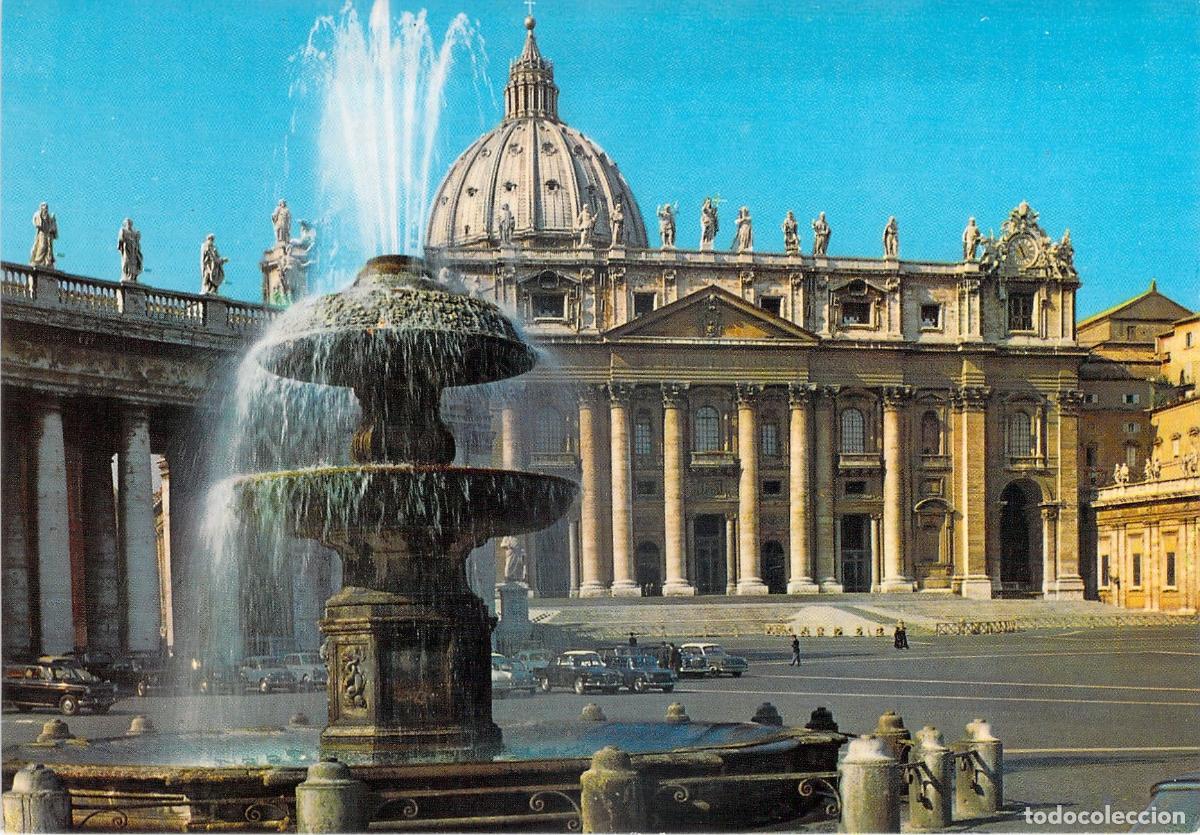 Postkarten: Postal de la Plaza de San Pedro en Roma con Bas&iacute;lica y Fuente