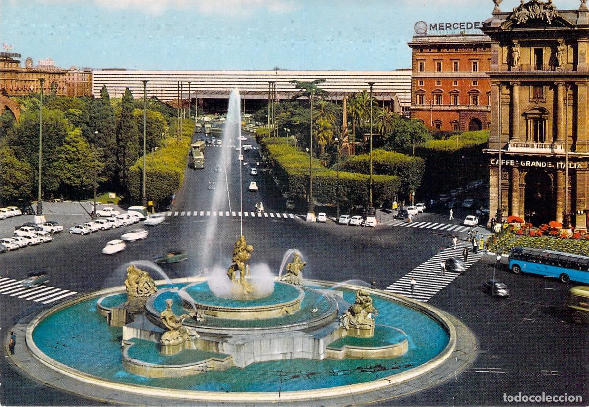 Postales: Postal de la Piazza della Repubblica en Roma con Fuente de las N&aacute;yades