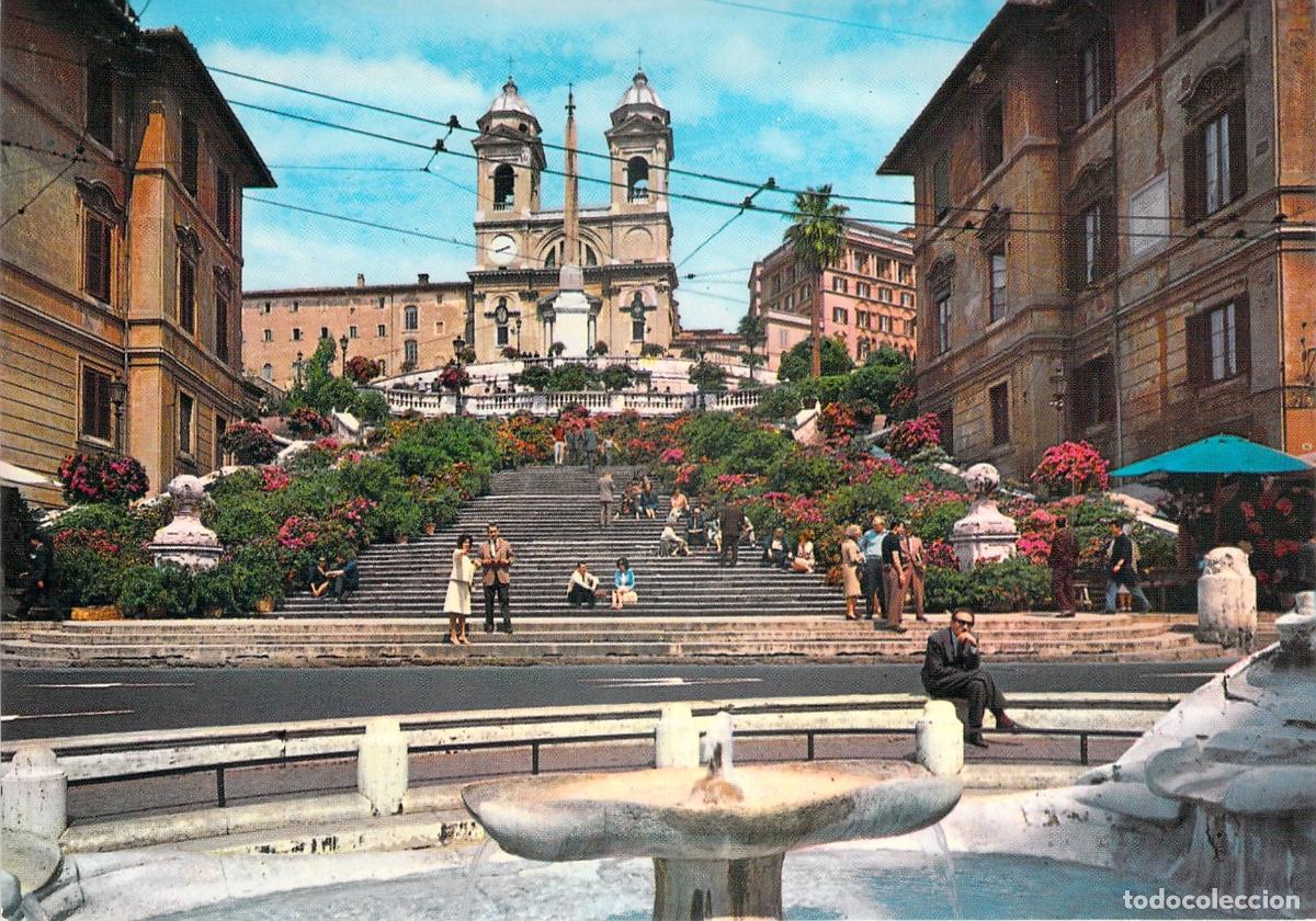 Postales: Postal de la Plaza de Espa&ntilde;a y Trinit&agrave; dei Monti en Roma, Italia