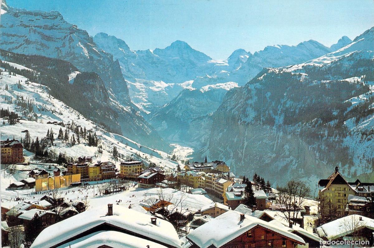 Postales: Postal de Wengen Suiza, Vista Invernal de los Alpes y Monta&ntilde;as