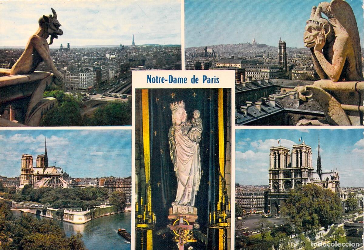 Postales: Postal Multifotos de la Catedral Notre-Dame de Par&iacute;s con G&aacute;rgolas