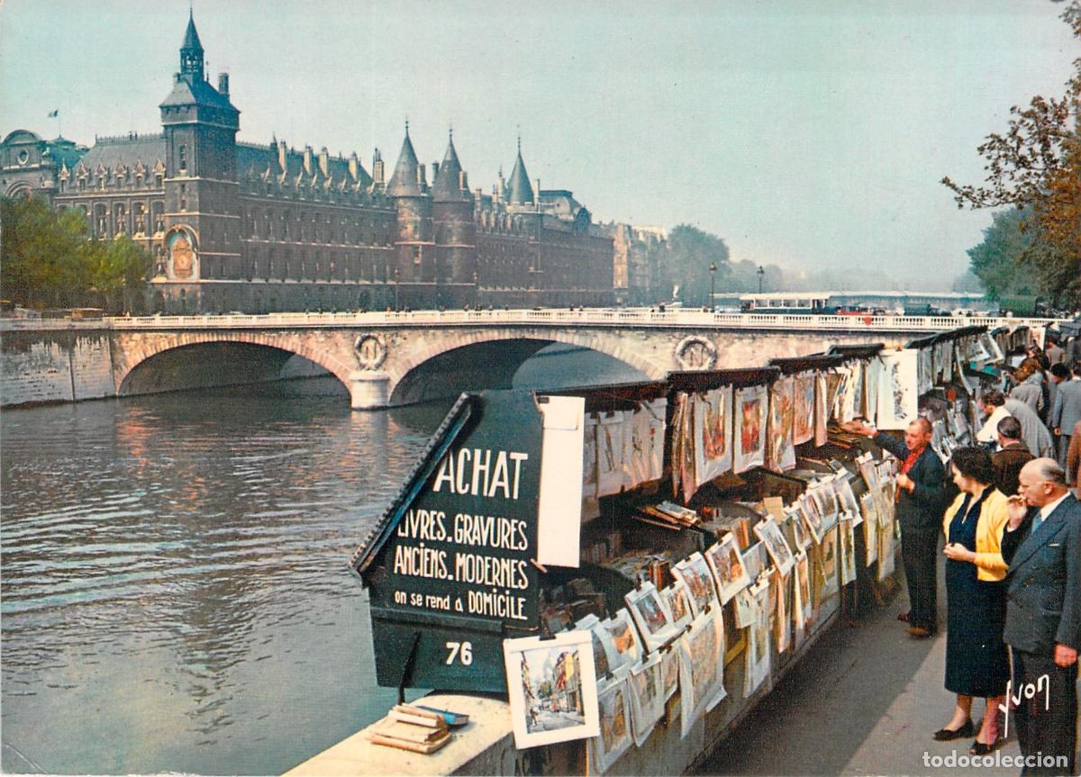 Postales: Postal de Par&iacute;s con los Bouquinistes y la Conciergerie sobre el Sena