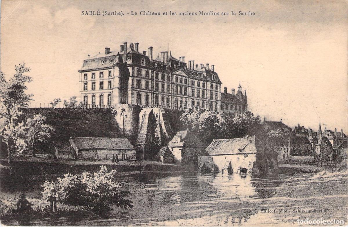 Postcards: Postal de Sabl&eacute;-sur-Sarthe: El Castillo y los Antiguos Molinos
