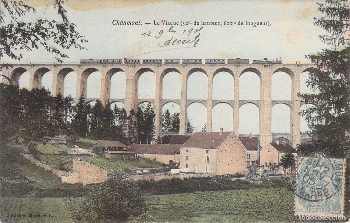 Postales: Postal del Viaducto de Chaumont con Tren y Paisaje