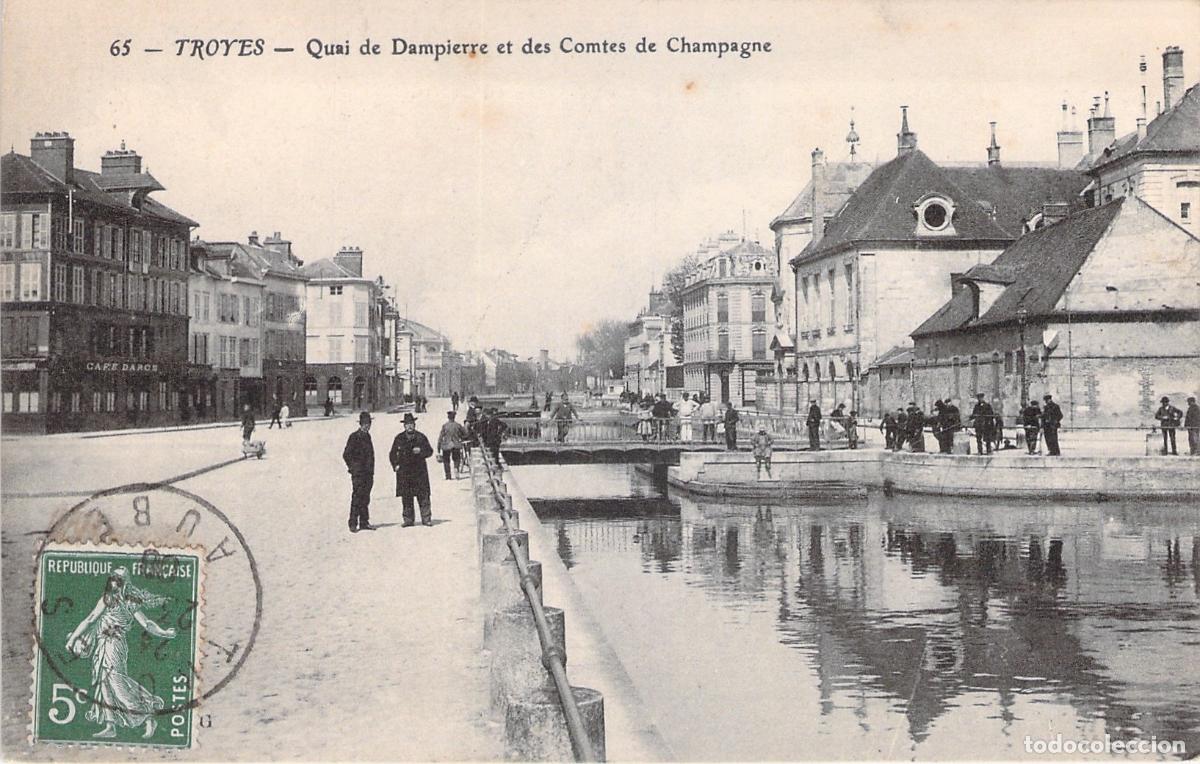 Postales: Postal de Troyes - Quai de Dampierre y del Canal de Champagne