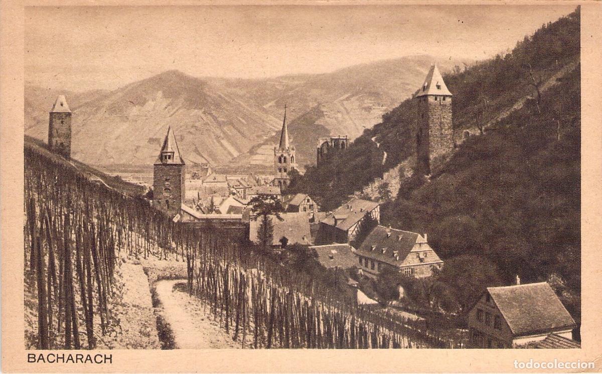 Postales: Postal de Bacharach con Vi&ntilde;edos y Torres Medievales, Alemania