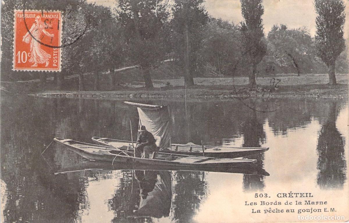Postales: Postal de Cr&eacute;teil, Pesca en las Orillas del R&iacute;o Marne, Francia