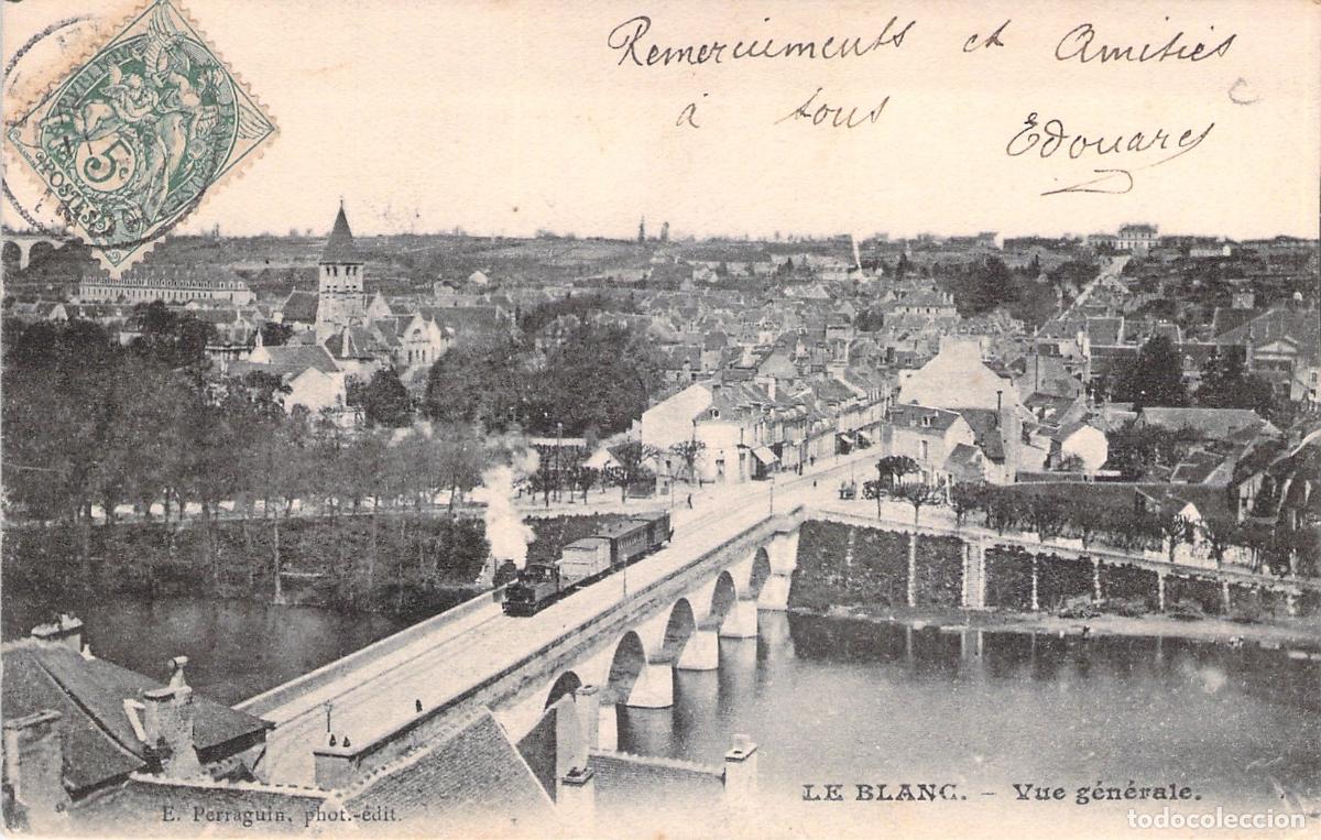 Postales: Postal de Le Blanc Francia Vista General con Tren y Puente
