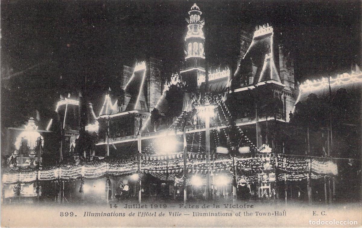 Postales: Postal de las Iluminaciones del H&ocirc;tel de Ville de Par&iacute;s, Fiesta de la Victoria