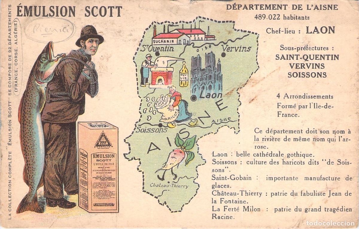 Postales: Postal Publicitaria &Eacute;mulsion Scott Mapa de Aisne Francia