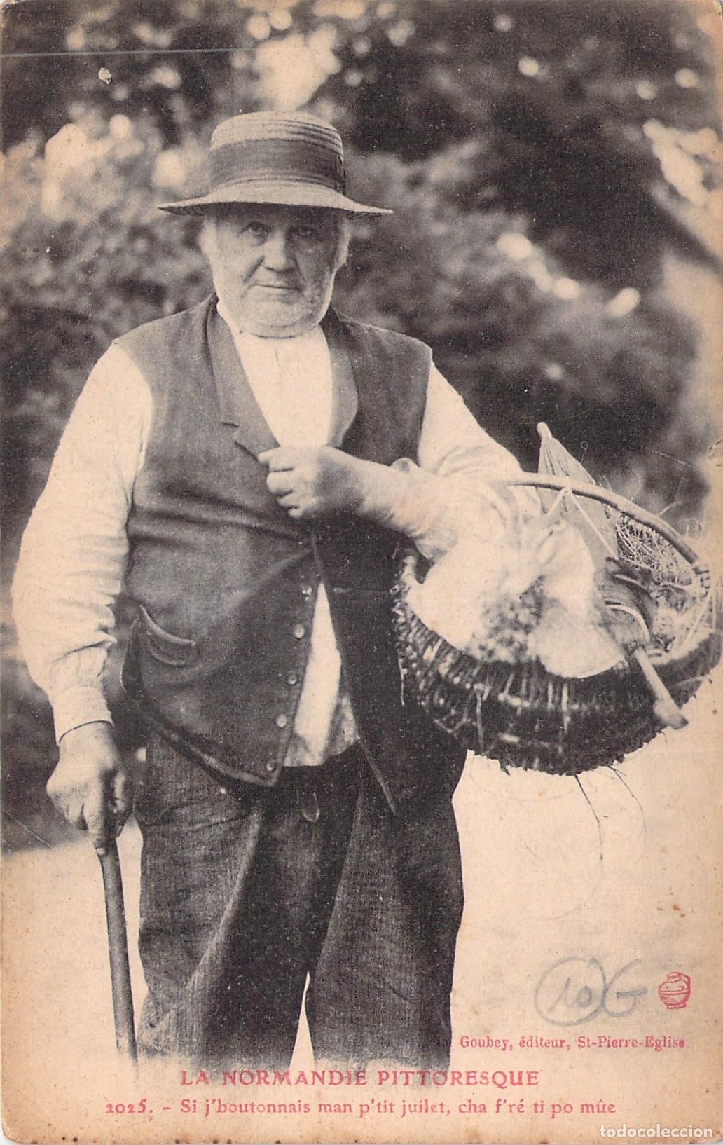 Postales: Postal de Normand&iacute;a Pintoresca Retrato de Campesino con Canasta