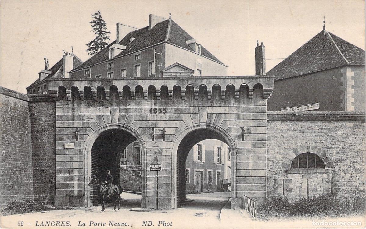 Postales: Postal de la Porte Neuve en Langres con Jinete a Caballo