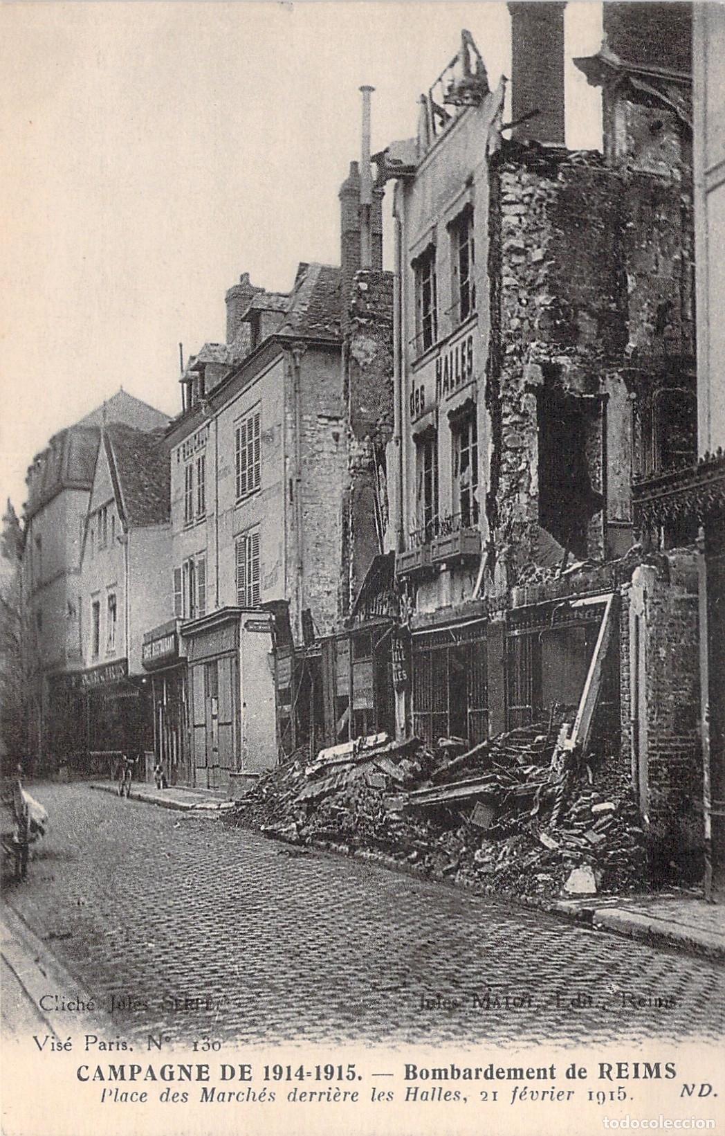 Postales: Postal de Reims en Ruinas por Bombardeo Guerra Mundial