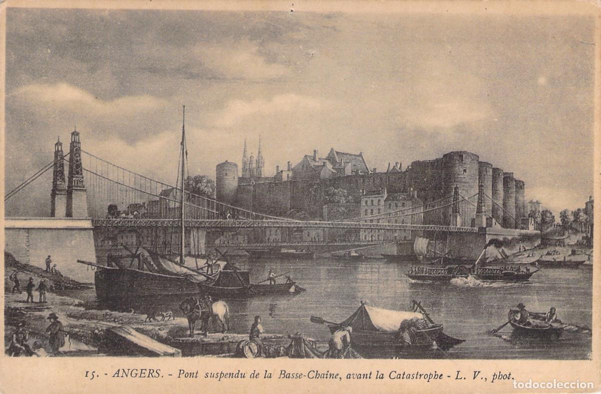 Postkarten: Postal de Angers: Puente Colgante de la Basse-Cha&icirc;ne y Castillo