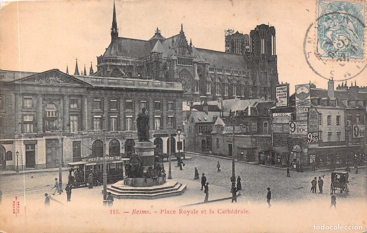Postkarten: Postal de Reims Francia, Place Royale y la Catedral