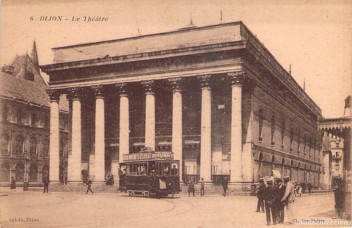 Postkarten: Postal de Dijon - Vista del Teatro con Tranv&iacute;a Hist&oacute;rico
