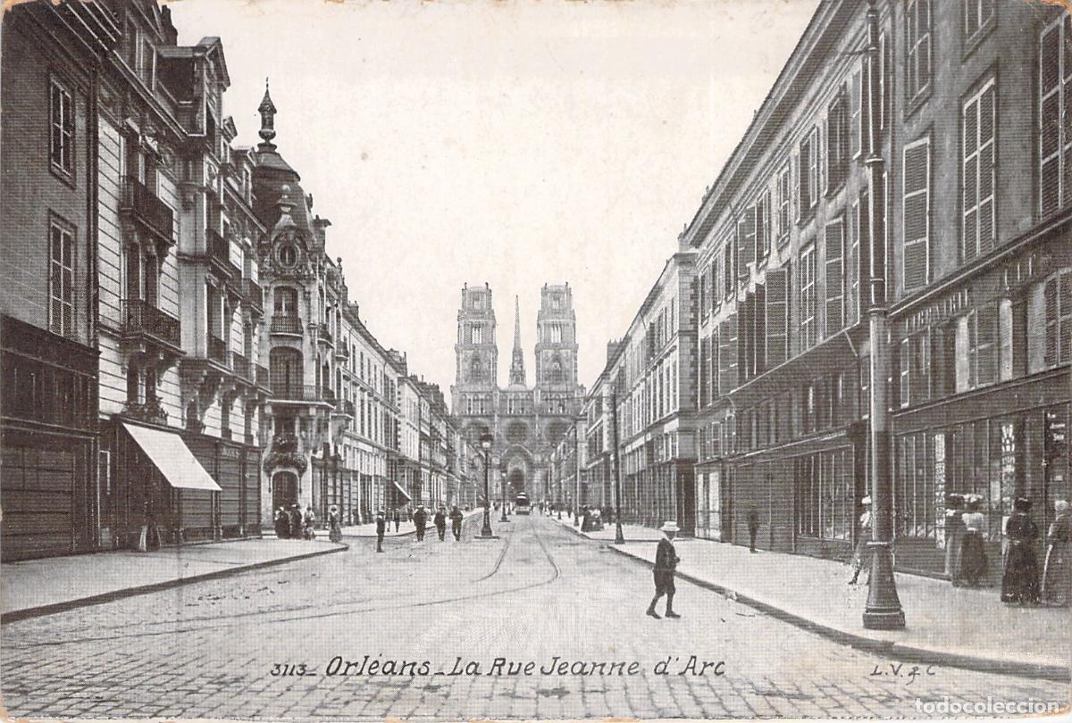 Postales: Postal de la Calle Juana de Arco con Catedral en Orl&eacute;ans, Francia