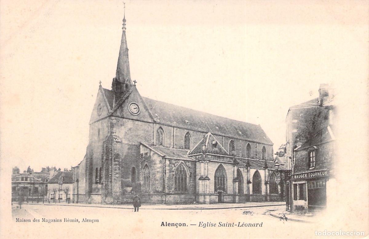 Postales: Postal de la Iglesia de Saint-L&eacute;onard en Alen&ccedil;on, Francia