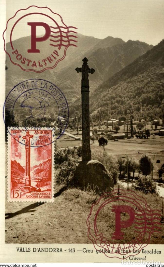 Postales: ANDORRA. CREU GOTICA, AL FONS LE ESCADES. POSTAL RECORTADA PARTE SUPERIOR Y LATERAL DERECHO