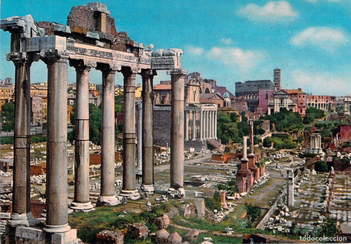 Postales: Postal del Foro Romano de Roma con Templo de Saturno