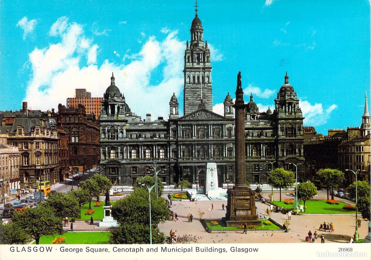 Postales: Postal de George Square, Cenotafio y Edificios Municipales en Glasgow