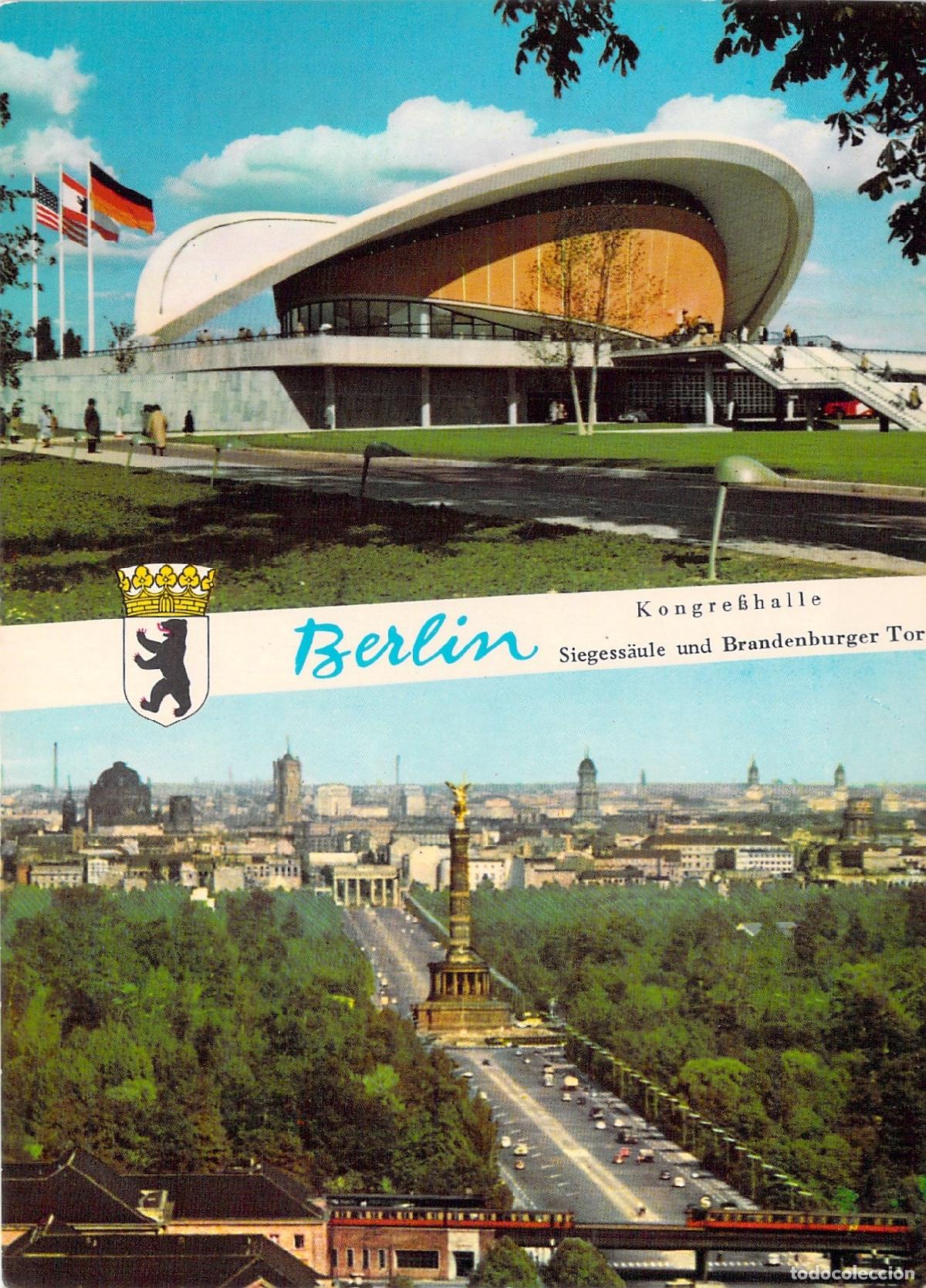 Postales: Postal de Berl&iacute;n con la Kongresshalle y la Columna de la Victoria