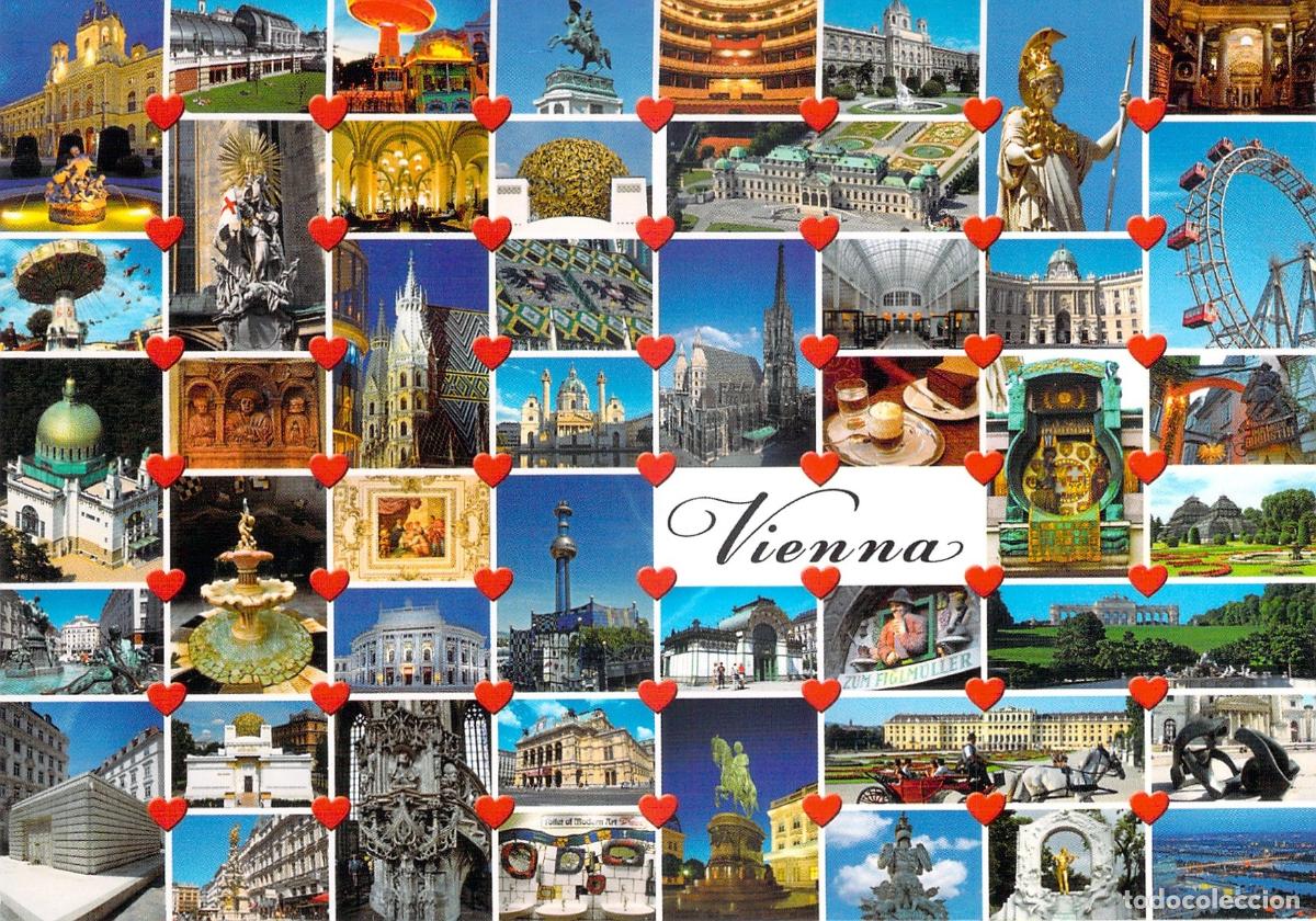 Postales: Postal tur&iacute;stica de Viena con collage de monumentos