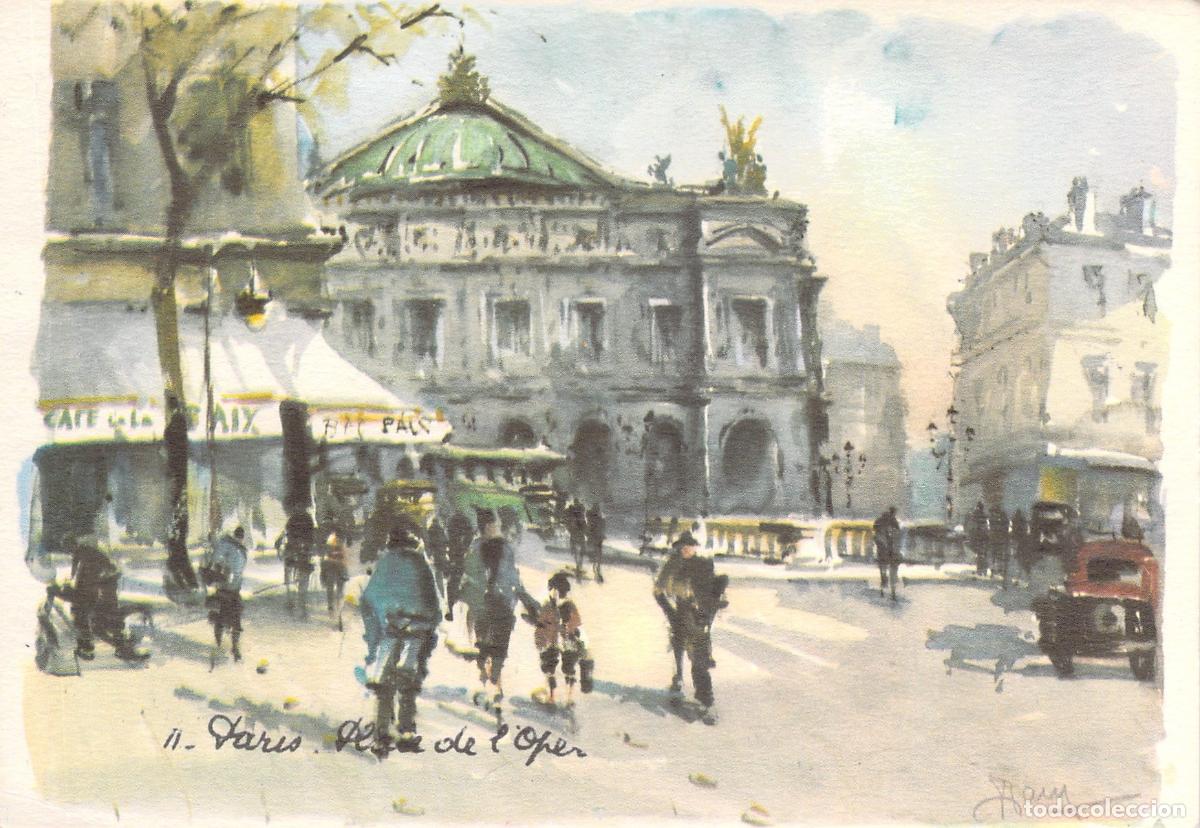 Postales: Postal Art&iacute;stica de Par&iacute;s - Place de l'Op&eacute;ra y Caf&eacute; de la Paix