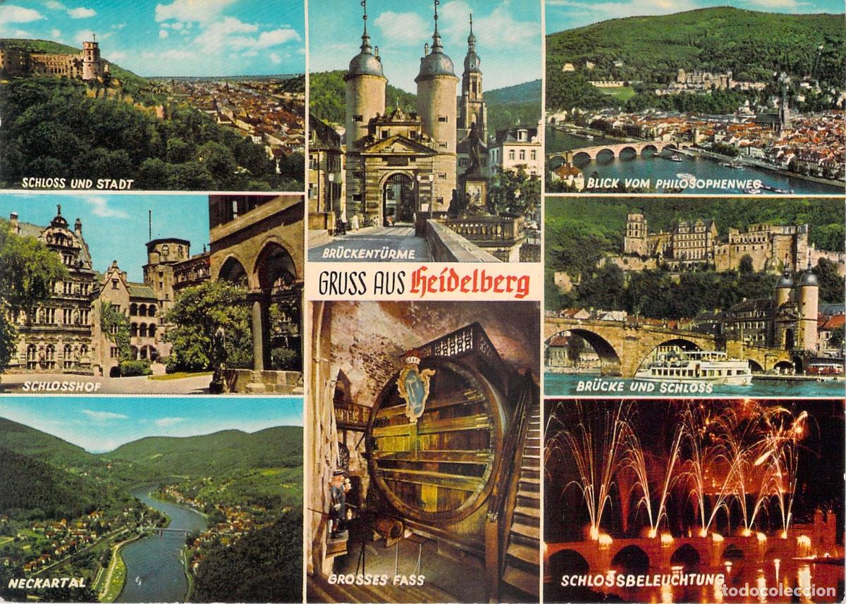 Postales: Postal Multivista de Heidelberg con Vistas del Castillo y R&iacute;o Neckar