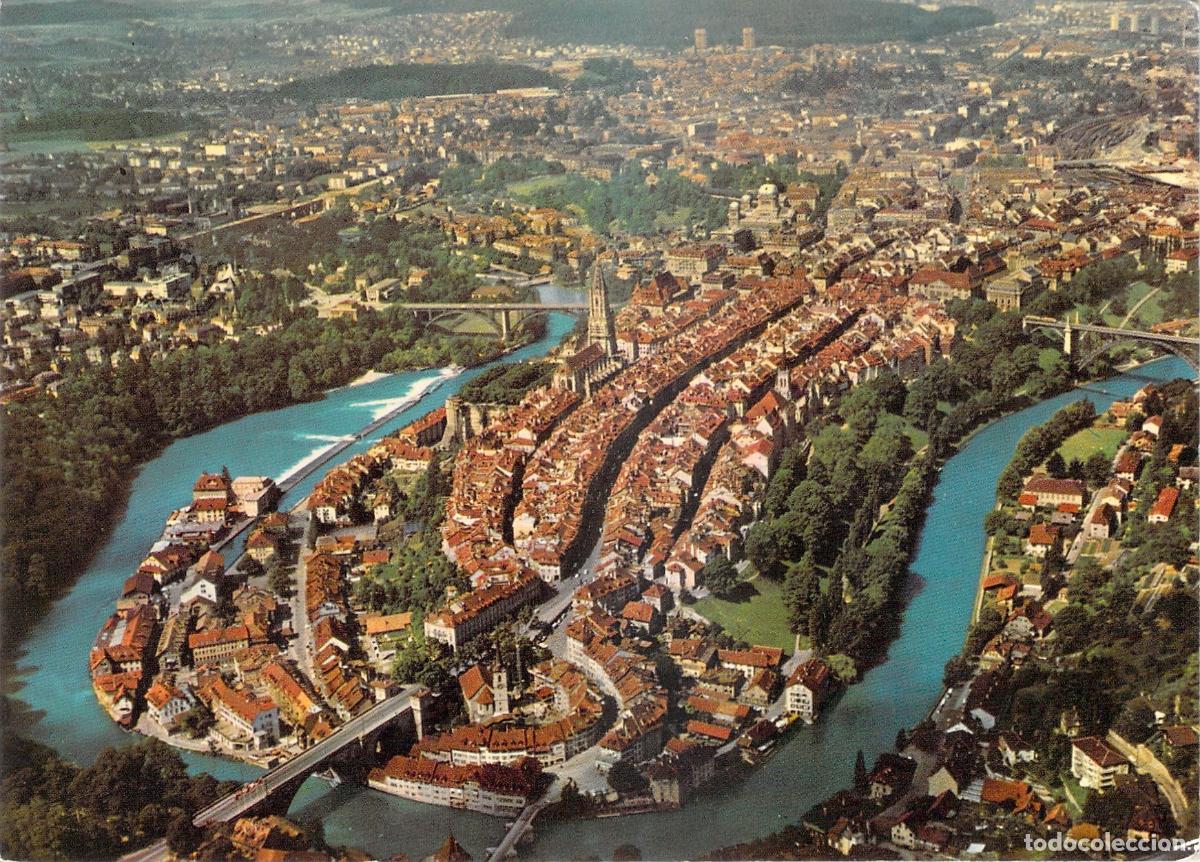 Postales: Postal Vista A&eacute;rea de Berna y el R&iacute;o Aar Suiza