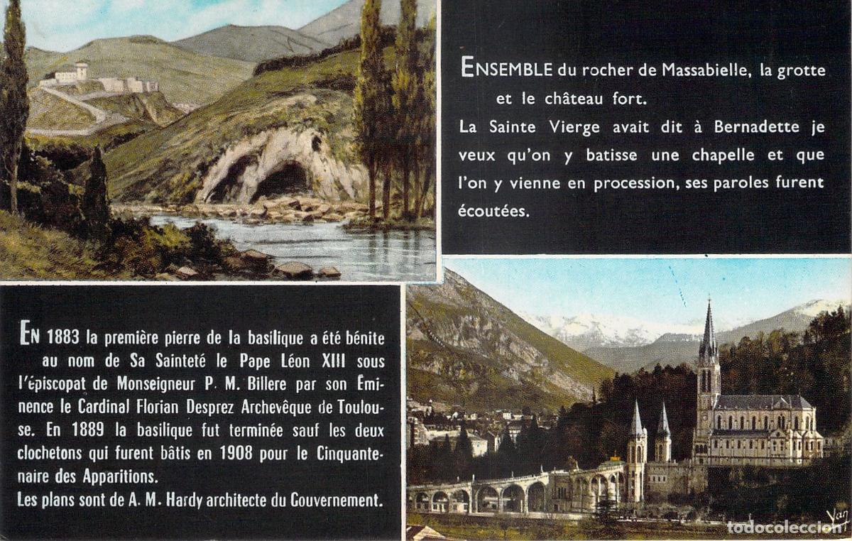 Postales: Postal de Lourdes Francia con la Gruta de Massabielle y Bas&iacute;lica