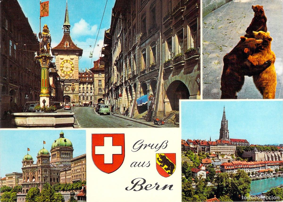 Postales: Postal de Berna, Suiza - Vistas del Reloj, Catedral y Osos