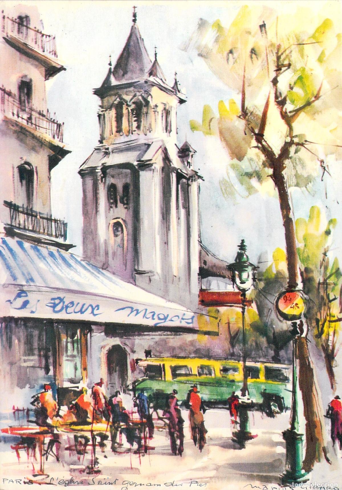 Postcards: Postal Art&iacute;stica de Par&iacute;s Caf&eacute; Les Deux Magots y Saint-Germain-des-Pr&eacute;s