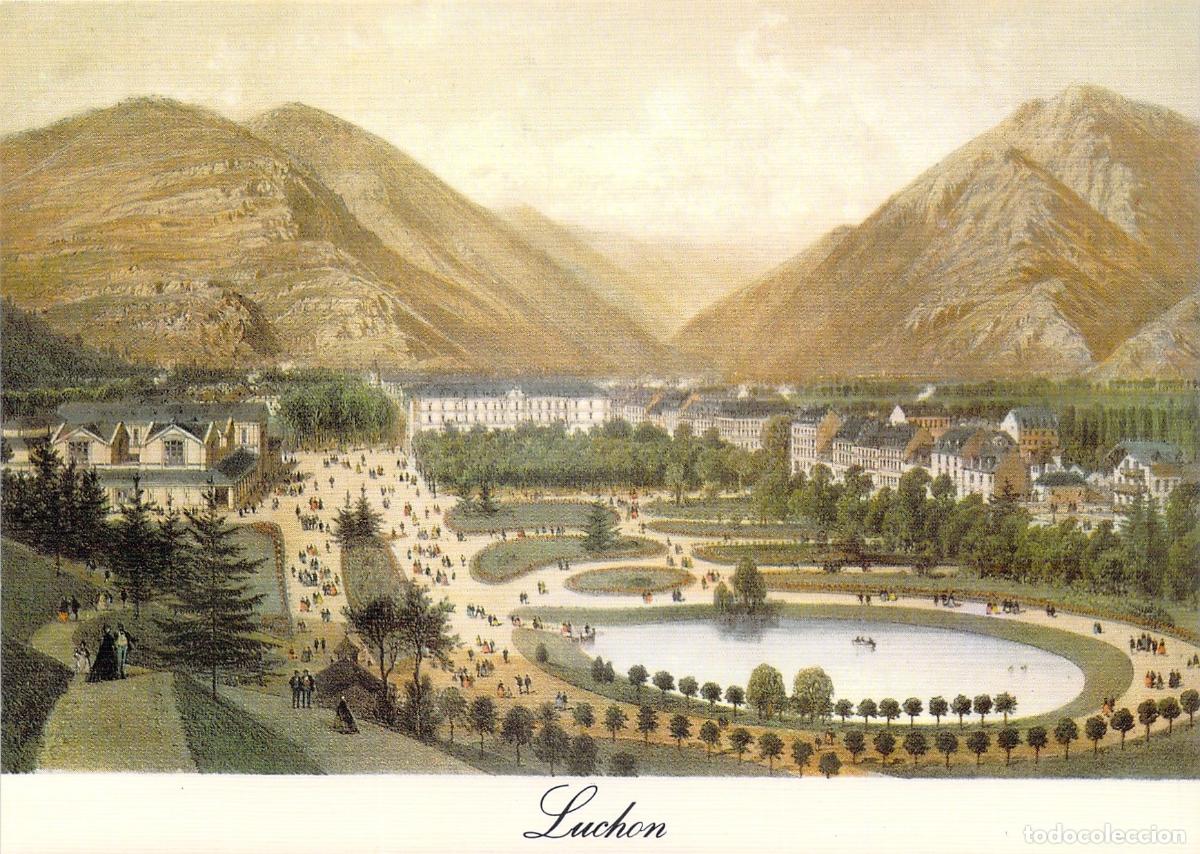 Postales: Postal de Luchon, Francia - Vista de la Ciudad Termal y Parque