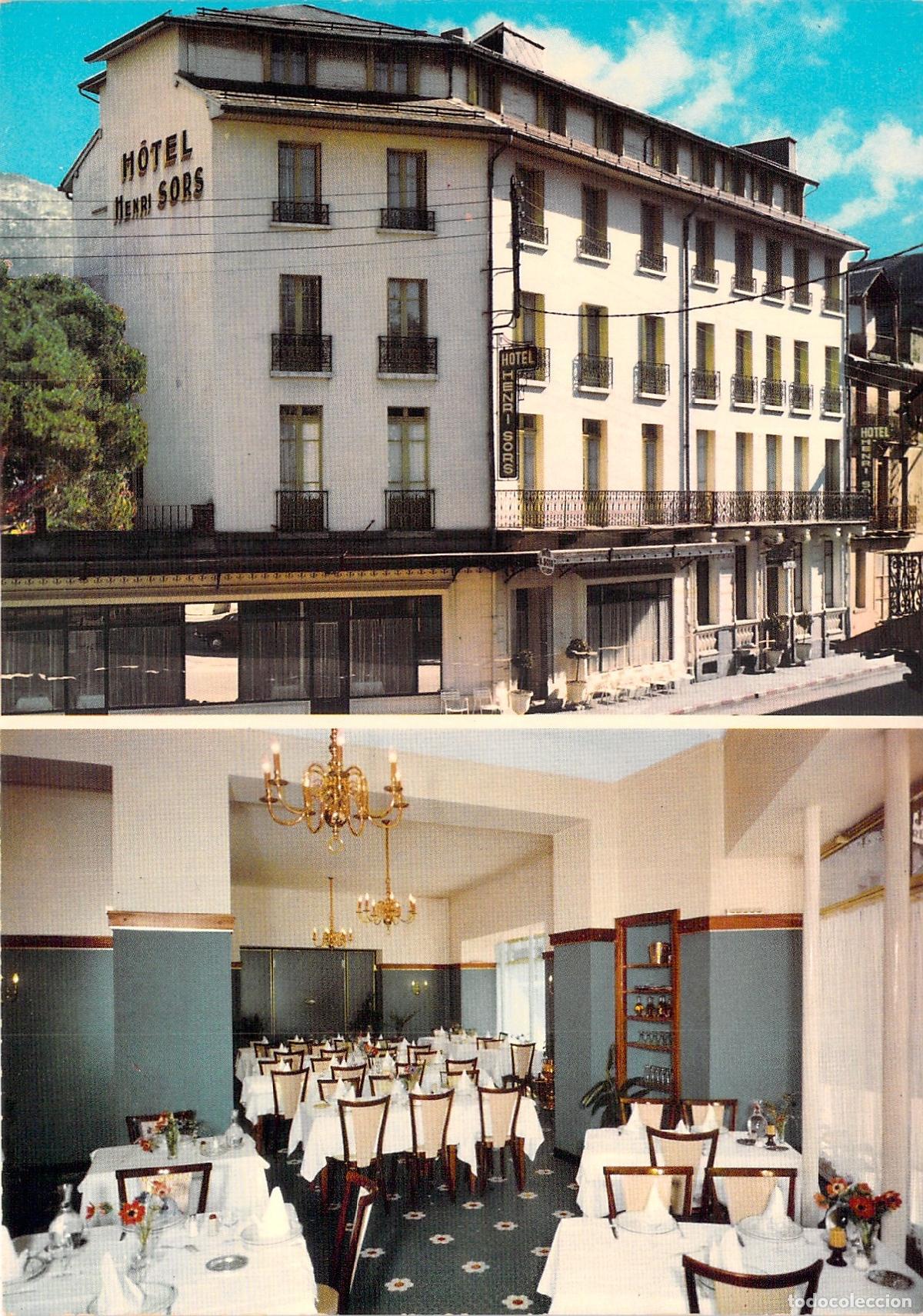 Postales: Postal del Hotel Henri Sors en Luchon Francia, Fachada e Interior