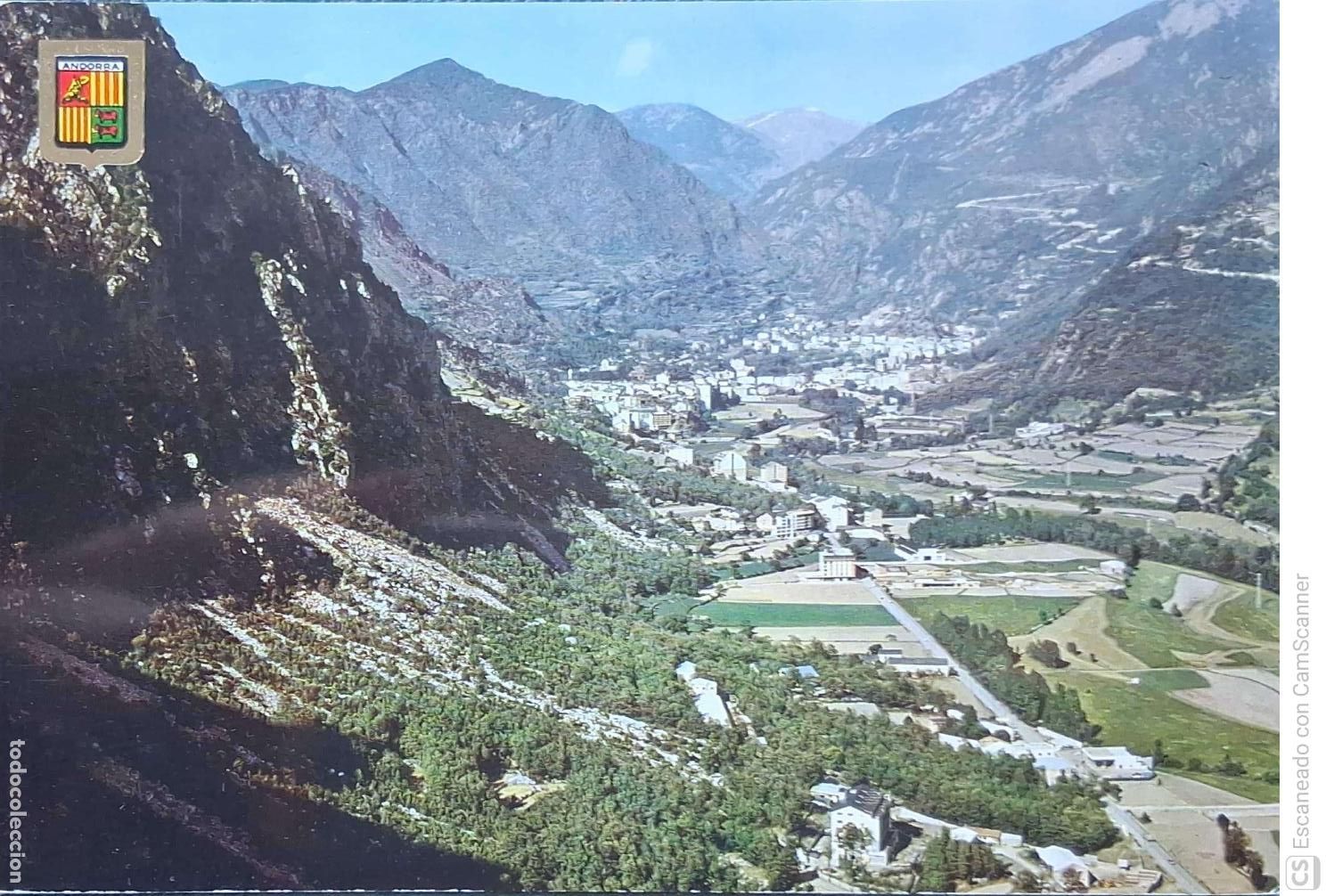 Postales: Andorra la Vella / Les Escaldes. 3503 Vista general. Comercial Escudo de oro. Nueva. Color.