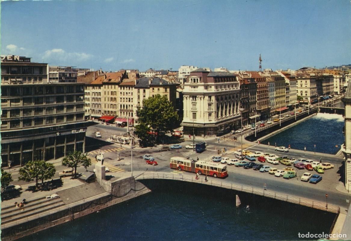Postales: N&ordm; 513-GINEBRA. Suiza. El puente de I'kkw t el Quai des Bergues. Escrita en 1971. ED. JAEGER