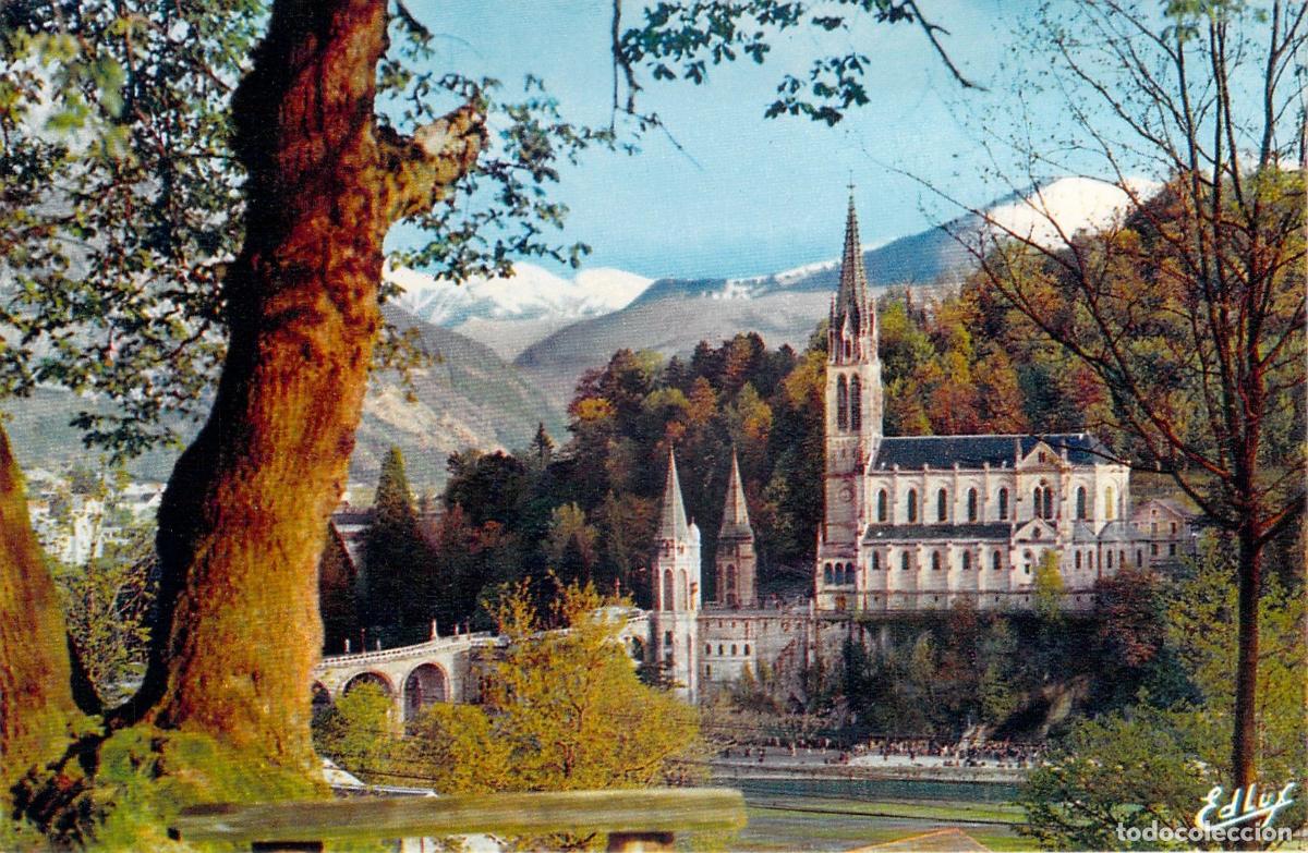 Postales: Postal de la Bas&iacute;lica de Lourdes y el Pico del Jer, Francia