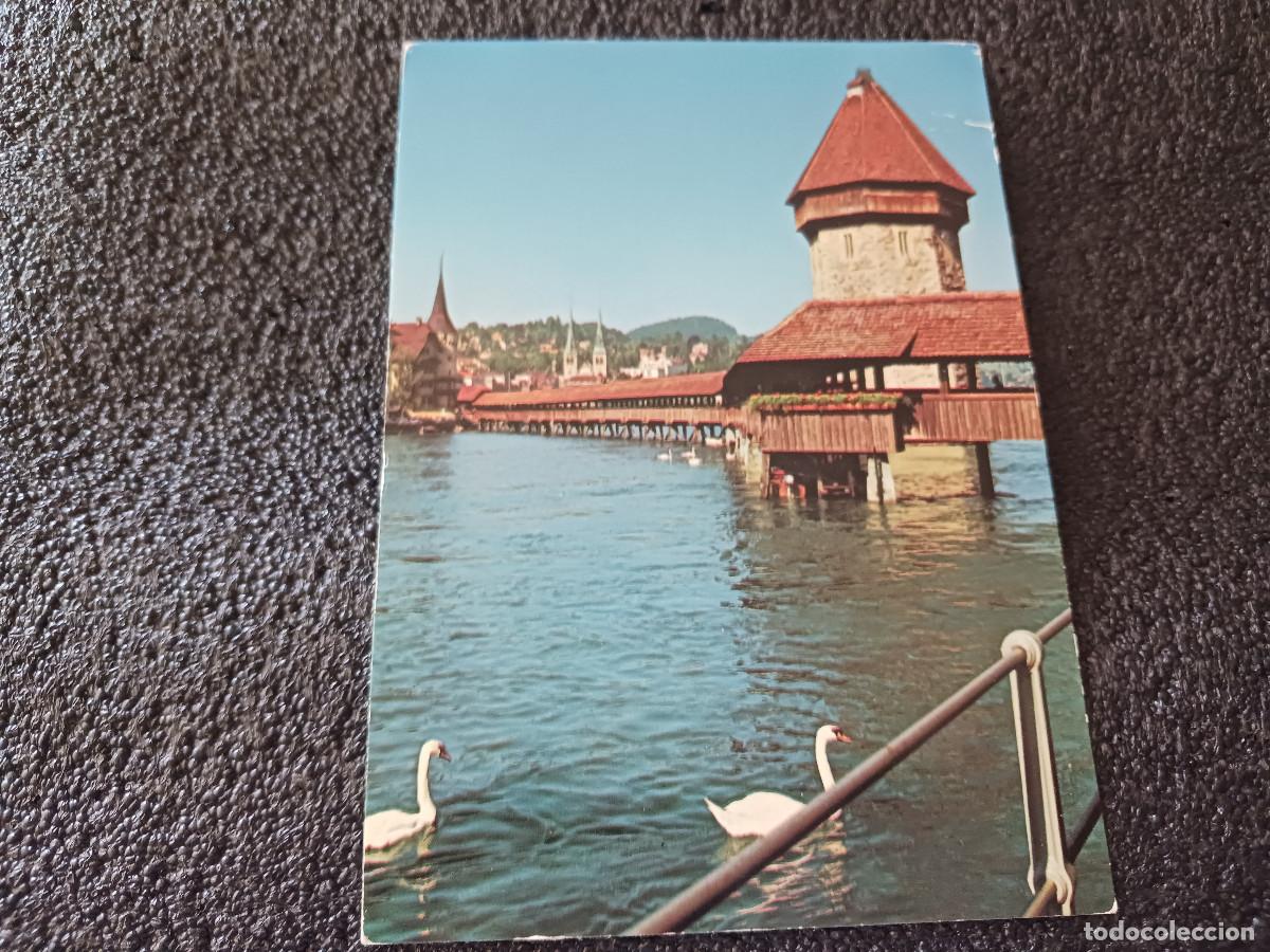 Postales: luzern,suiza, puentes de la capilla, circulada